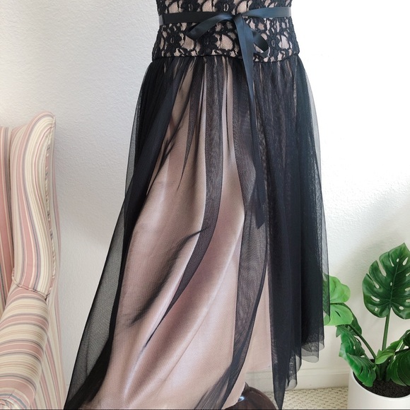 WHBM Black Lace Tulle Overlay Dress With Waist Tie - Picture 8 of 9